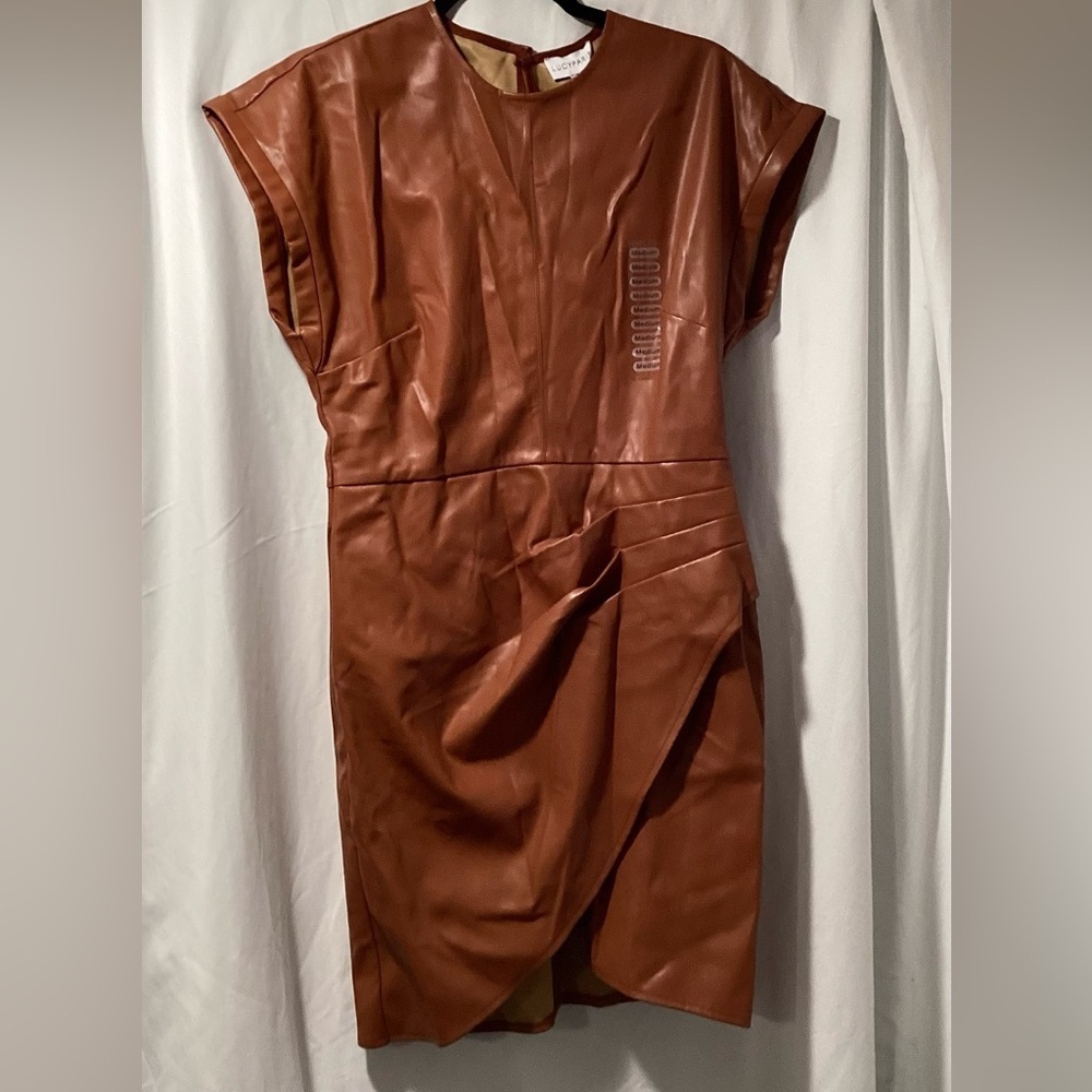 NWT Lucy Paris Size M Faux Leather Asymmetrical Mini Dress